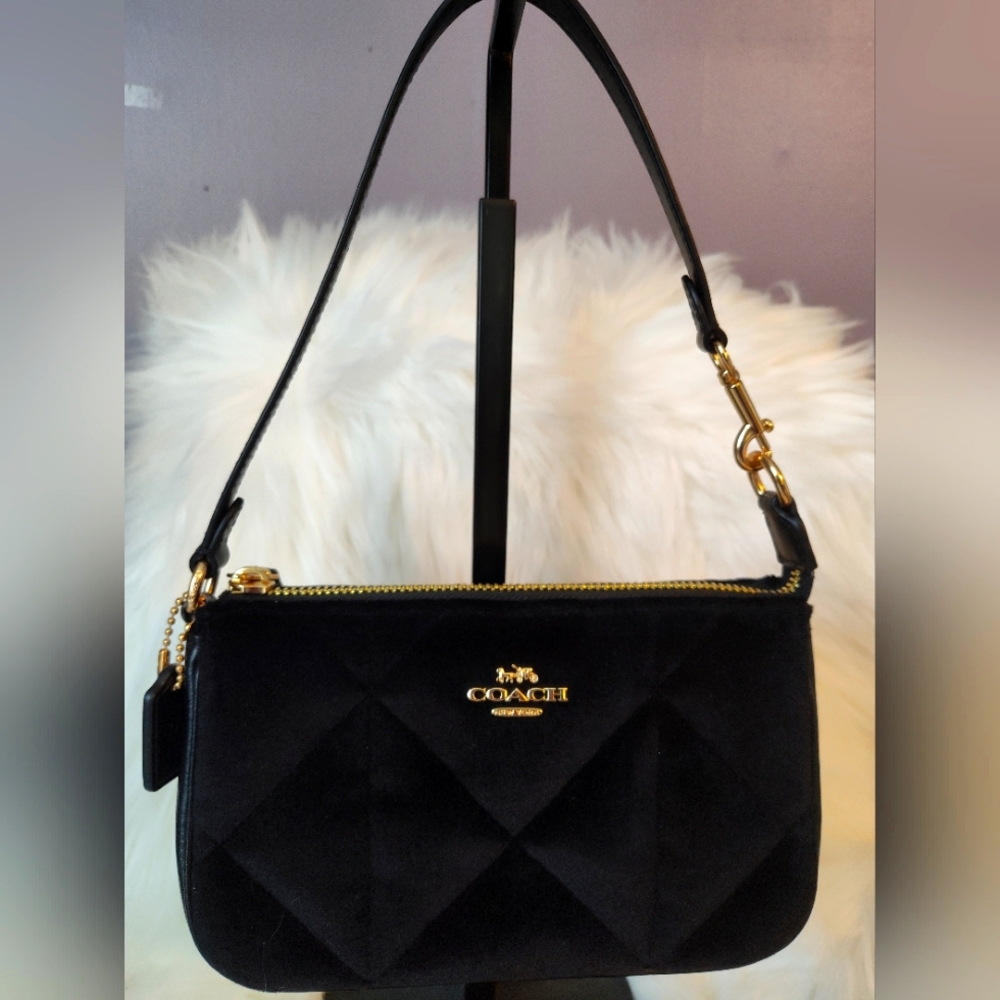 COACH Nolita 19 Quilted Velvet & Smooth Leather Bag Gold/Black Retail $183 NWT